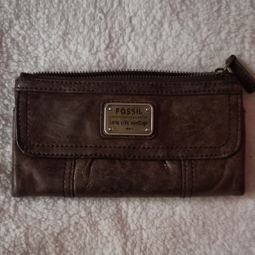 Fossil Dark Brown Leather Clutch/Wallet